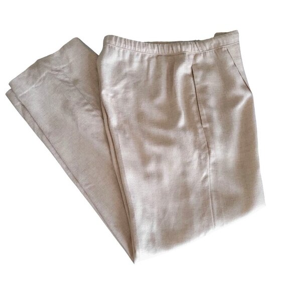 BR Elastic Waist Beige Linen-Blend Trousers W Drawstring & Pleated Front -S - Picture 3 of 9